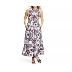 Sleeveless Light Blue Cotton Cutout Maxi Dress
